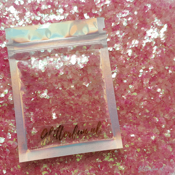 Roze transparant hexagon glitter - 1/2/3 mm