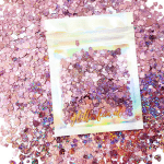 Hartjes roze, hologram glittermix – 3-6mm