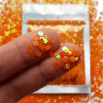Oranje hologram hexagon glitter – 1-3 mm