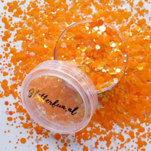 Oranje hologram hexagon glitter – 1-3 mm
