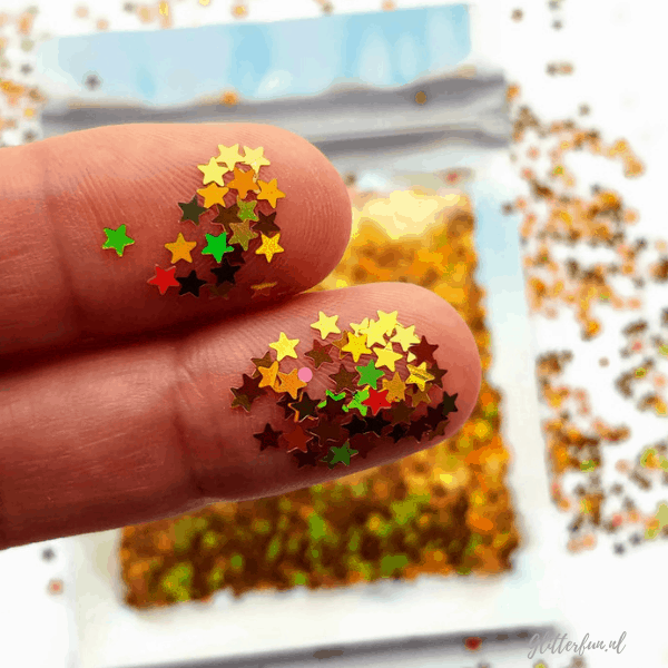 Sterren, goud en hologram 3mm - glitter