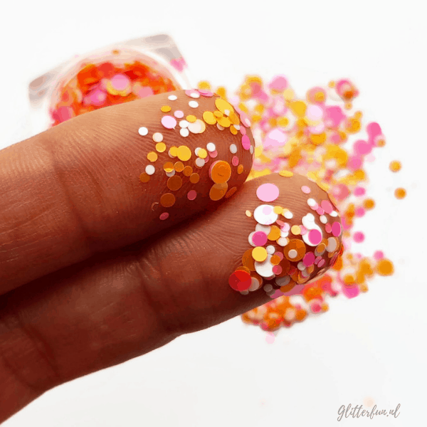 Roze, oranje confetti glitter - 1-3 mm (3)