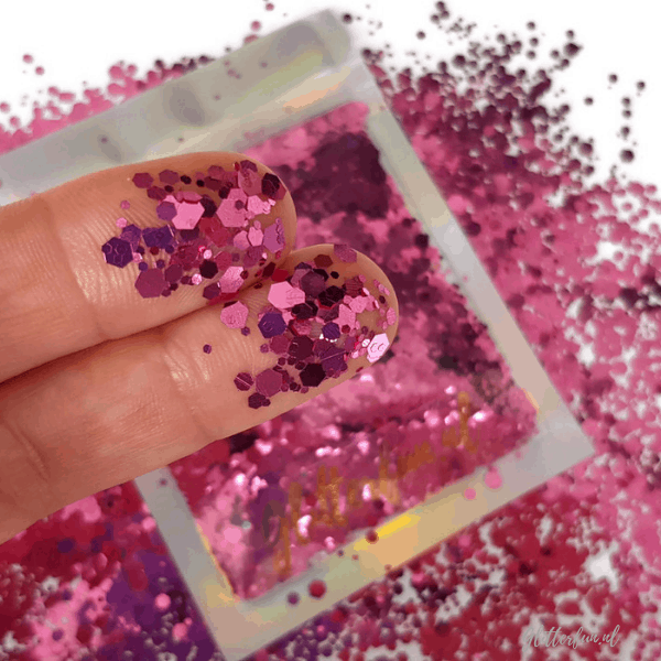 Roze/fuchsia hexagon glitter - 1-3 mm
