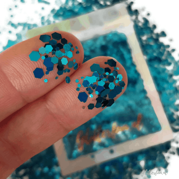 Blauw hexagon glitter - 1-3 mm