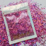 Roze hologram hexagon glittermix – 1-3 mm