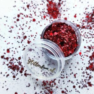 Rood glittermix hexagon – fijn en grof
