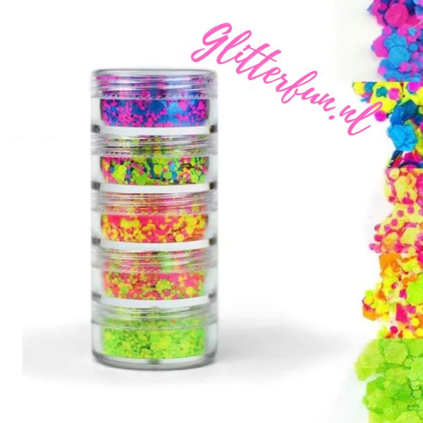 Neon party glittertoren met losse glitter