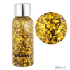 flesje met gouden glittergel met verschillende vormen glitter